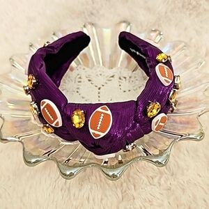 Purple & Gold Metallic Football Knot Boutique Headband, New